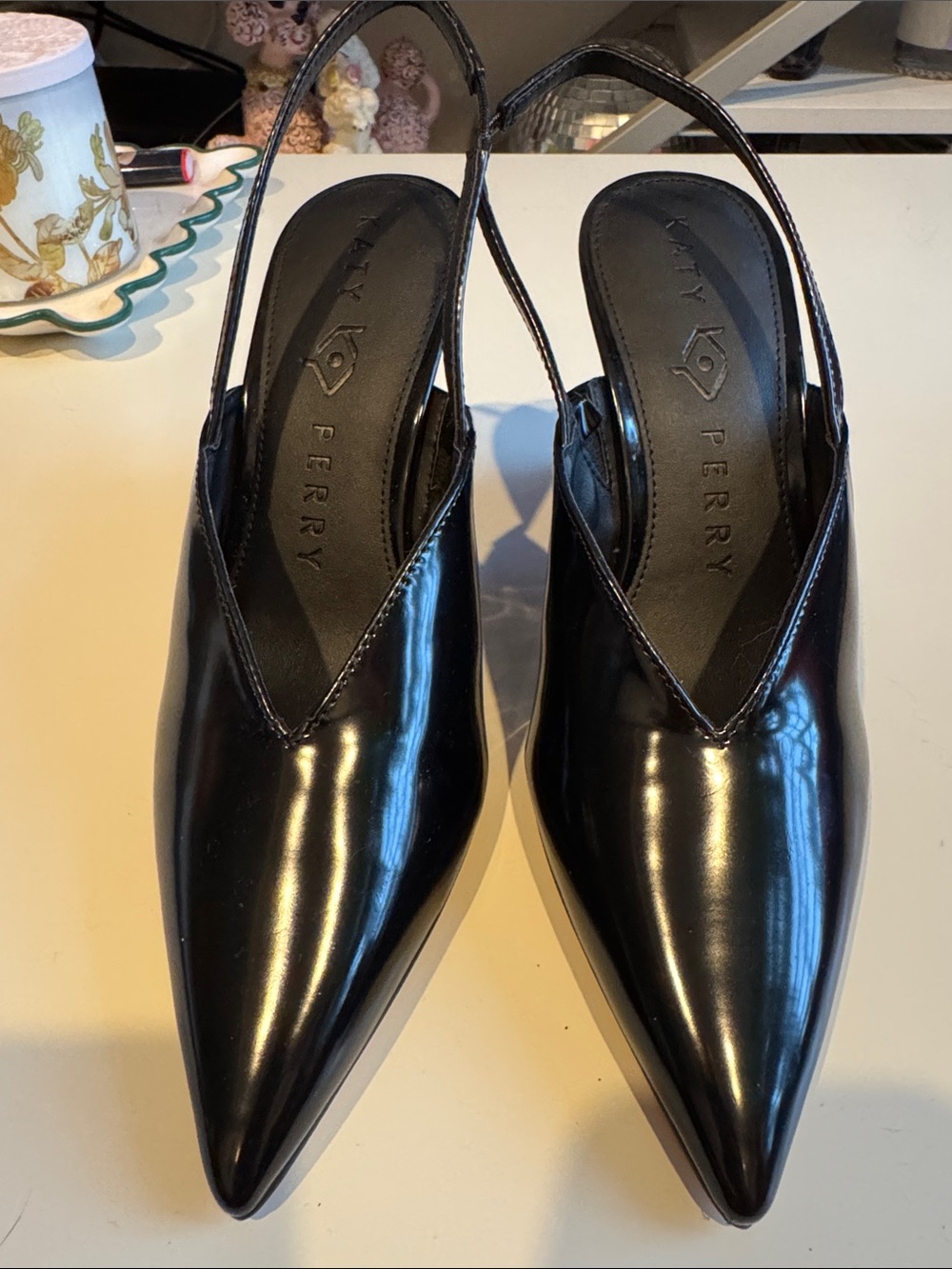 Katy Perry Collections Black Patent Pointed Slingback Mules